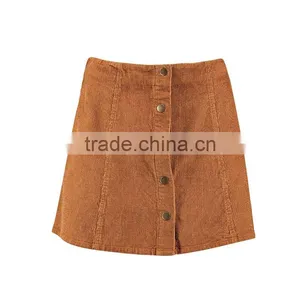 A Line Button up Corduroy Short Mini Skater Skirts for Women thumbnail-5