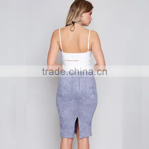 Lavender New Color Midi Suede Pencil Skirt Nice Fit Modern Simple Ladies Wear thumbnail-4