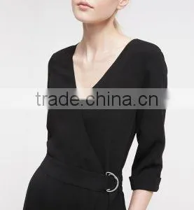 Casual Black V-neck With Belt One Piece Suit Design Trousers thumbnail-2