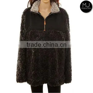 Wholesale Puffer Knitted Jersey Monogrammed Blank Youth Quarter Zip Jacket Sherpa Fleece Pullover for Women thumbnail-4