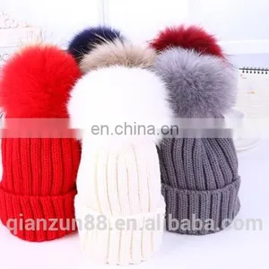 Big Fur Pom Beanie Warm Winter Knitted Hat Fur Knitted Hats thumbnail-1