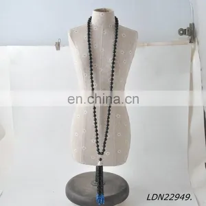 Latest Round Black Bead And Polygon Black And Blue Bead Tassels Desion Necklace thumbnail-5