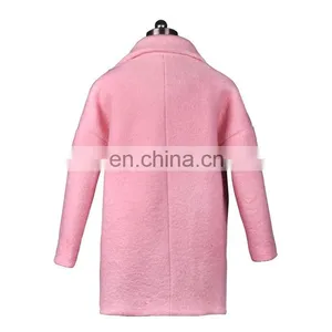 2014 High Quality Fashion Medium Long Woolen Pink Coat thumbnail-2
