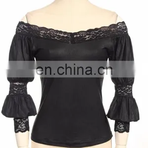 Gothic Off-shoulder Top Made of Soft Stretchy Wet Leather Look Fabric thumbnail-1