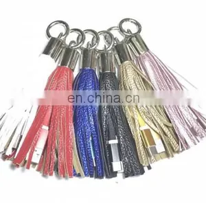 Cheap Wholesale Leather Tassels Keychain With USB Wire thumbnail-2
