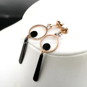 Stainless Steel Round Black Earring Stainless Steel Eardrop thumbnail-1