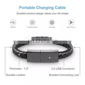 2020 New Trending Leather Bracelet Charger Data Cable Wholesale Micro USB Data Cable Phone Charging Data Line Bracelet Cable IOS thumbnail-3