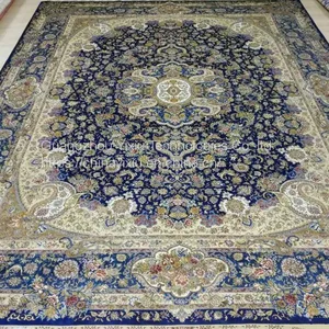 YAMEI Blue Color Big Size Handmade Silk Persian Carpet for Sale Szie 9x12ft thumbnail-1