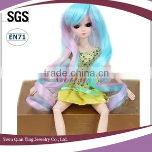 Fashion Wholesale Long Wave Blue and Purple Color Mixed Samll Doll Wig for American Girl Doll thumbnail-4