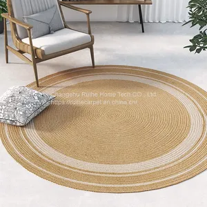 100% Natural Jute Braided Area Rug Hand Woven Carpet for Home Living Room thumbnail-1