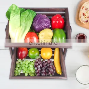 Nature Wood Fruit Basket 2 Tier Fruit Stand Countertop Fruit Holder For Kitchen thumbnail-3