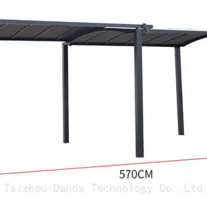 3*6m Steel Extensionable Carport Sunshade PC Board Canopy With Curtain and Net thumbnail-2