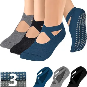 Pilates Grip Socks for Women Non Slip Skid Yoga Socks With Grips Straps for Ballet Dance Workout Gripper Socks thumbnail-1