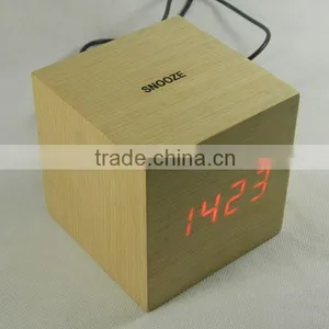 LED Wooden Digital Table Clock With Touch Function for Snooze thumbnail-4