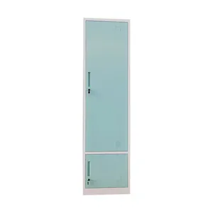Single Doors Green and White Steel Clothes Locker Customized Metal Storage Cabinet With Mirror thumbnail-2