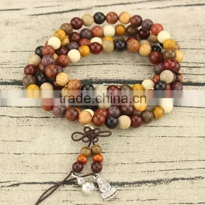 PBB019 Natural Multicolor Wood Buddhist Prayer Mala Beads Necklace,Meditation 108 Mala Beads thumbnail-1