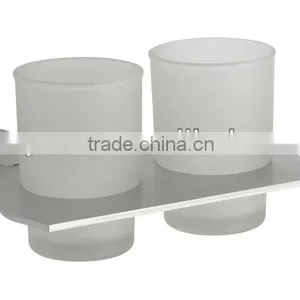 Double Frosted Glass Tooth Cup With Alumimum Shelf for Bathroom thumbnail-1