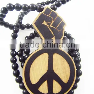 Good Quality Hip-hop Fist Pendant Wood Ball Bead Chain Necklaces thumbnail-1