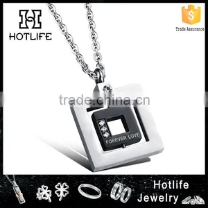 Fashion Jewelry 2016 316L Stainless Steel Square Forever Love Necklace for Men thumbnail-1