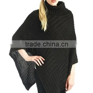 Winter Skies Black Turtleneck Poncho Sweater thumbnail-4