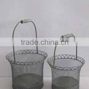 Old Primitive Vintage Small Floral Wire Egg Basket thumbnail-1