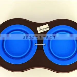 Collapsible Double Silicone Pet Bowl 100% Food Grade Non-toxic Foldable thumbnail-2