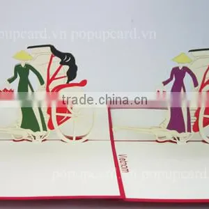 Viet Nam Girl and Pedicab Greeting Pop up Card thumbnail-1