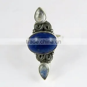 Two Tones Royal !! Lapis & Rainbow Moonstone 925 Sterling Silver Ring, Handmade Silver Jewelry , Wholesale Silver Jewelry thumbnail-2