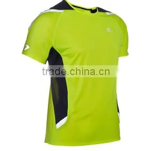 Mens Spring Autumn Short Sleeve Contrasted Running Shirt Lime thumbnail-1