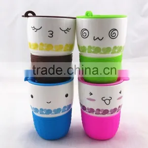 Expression Ceramic Mug/porcelain Tumbler With Lid/silicone Sleeve Wrapped Cup thumbnail-1