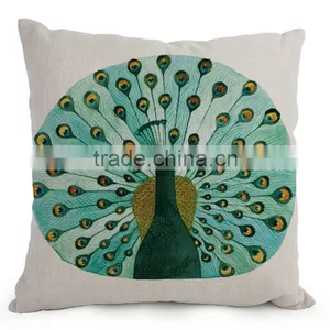 45*45cm Real High Qulity Peacock Sofe Cushion Covers Decorative Vintage Blue Linen Square Cushion Cover 18" Christmas Gift thumbnail-1
