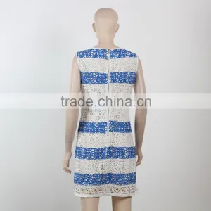 Latest Net Dress Blue and White Stripe Dress Fitness Dress for Girl Woman Summer Dress thumbnail-3