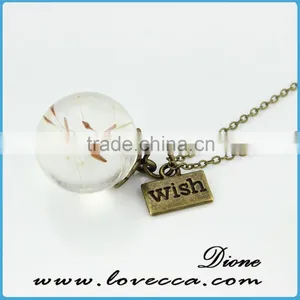 Handmade 20mm Round Clear Resin Ball Dried Pressed Real Flower Pendant With Wish Pendant Jewelry thumbnail-2