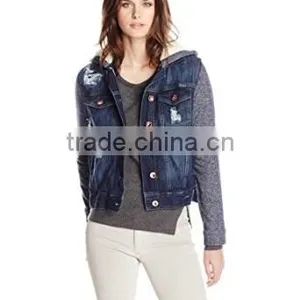 Jeans Women's Oversized Denim Jacket With Combo Knit and Sherpa thumbnail-1