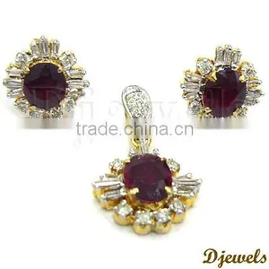 Ruby Diamond Pendant Sets, 14K Gold Pendant Sets, Diamond Jewelry thumbnail-1