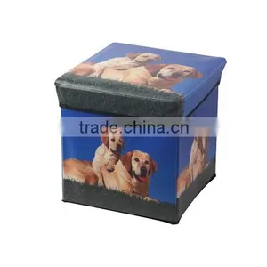 Square Cartoon Dog Print Folding Faux Leather Storage Stool thumbnail-1