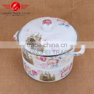 Best Selling Multi-functional Ceramic Enamel Steamer Pot Stew Pot With Full Decal thumbnail-1
