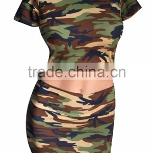 Hunting Camouflage Clothing Women's Set Short Top Skirt Lady Mini Shirt Pencil Skirts Girl Summer Clothing Party Club Sexy Set thumbnail-2