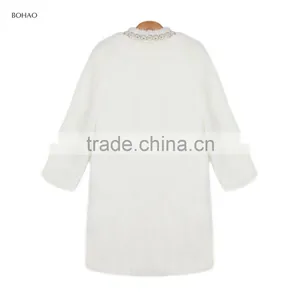 Wholesale Luxurious Long White Fox Fur Coat With Diamond Collar And Seven Sleeve thumbnail-3