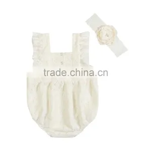 Ivory Lace Rompers Baby Girls Jumpsuit Toddler Girl Bubble Romper thumbnail-2