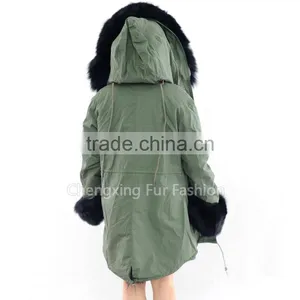 CX-G-P-02 Wholesale Winter Real Fox Fur Jacket / Army Green Fur Parka Coat With Real Fur Collar thumbnail-6
