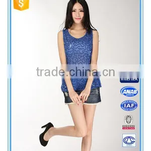 Sequined Navy Elegant Ladies Casual Tops Blouses 2015 thumbnail-1