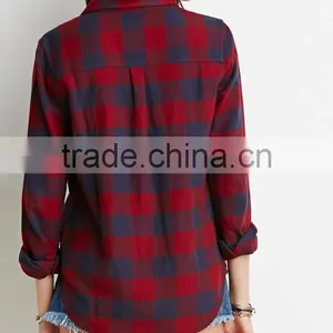 New Casual Button Down Lapel Neck Plaids Flannel Blouse Shirts thumbnail-3