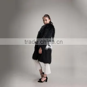 Myfur Wholesale Black Winter Warm Raccoon Fur Hood Knitted Fur Jacket For Women thumbnail-3