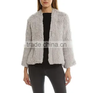 Myfur Women Gray Winter Fur Knited Coats Short Rabbit Fur Overcoats for Wholesale thumbnail-1