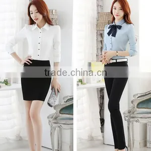 2016 New Style Women Fashion Long Sleeve Blue Shirt Ladies Office Formal White Shirt thumbnail-4