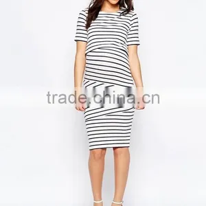 New Fashion Elegant Dress Short Sleeve High Quality Stripe Knitted Maternity Clothes thumbnail-5