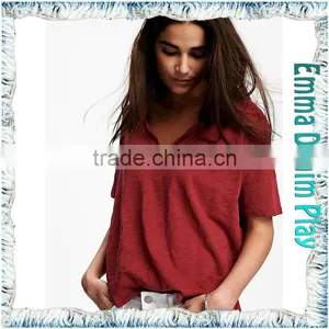 Hot Customized Sketch Sexy Ladies Simple Design Split O Neck Cotton Tee Shirts thumbnail-2