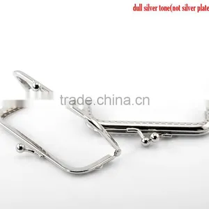 2pc Silver Tone Bead Purse Bag Metal Frame Kiss Clasp Lock Handle 10.5x6cm(4 1/8"x2 3/8"),Jewelry thumbnail-1