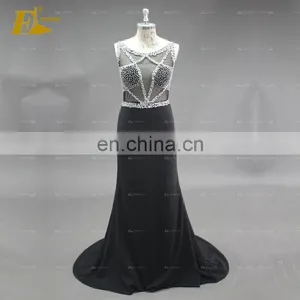 Real Pictures Beaded See Through Top Sheath Long Black Evening Dress thumbnail-1